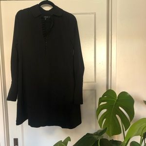 DSTLD Black Collared Button Down Swing Dress